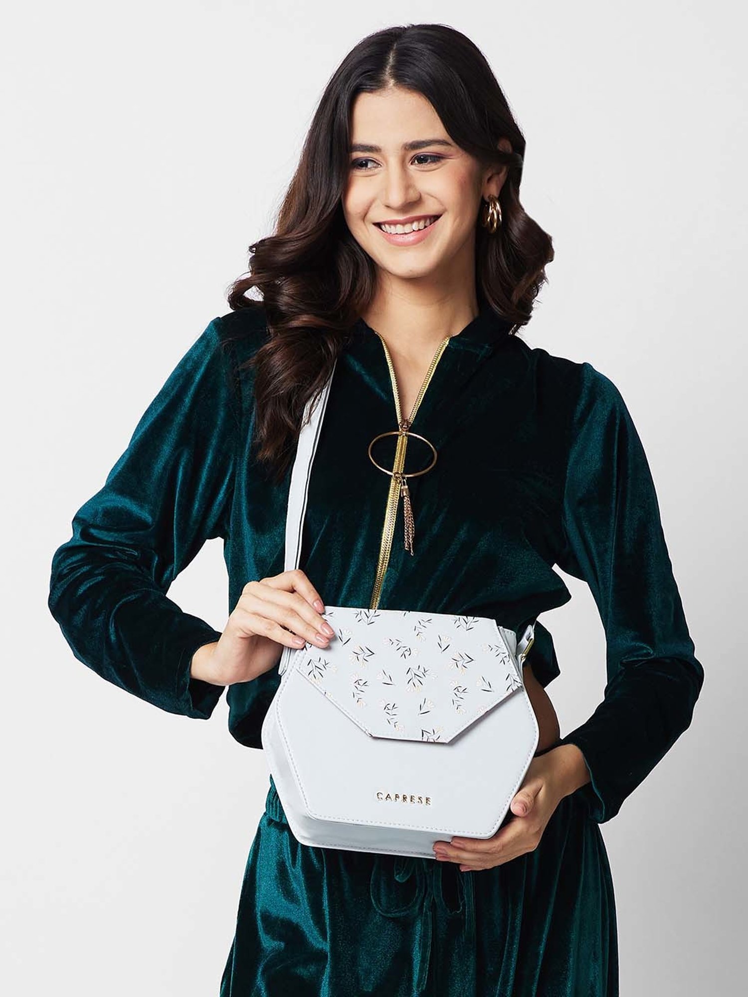 Caprese MERIDA Blue Floral Medium Sling Handbag