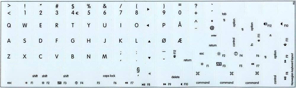 MAC NS NORWEGIAN NON-TRANSPARENT KEYBOARD STICKERS WHITE BACKGROUND FOR DESKTOP, LAPTOP AND NOTEBOOK