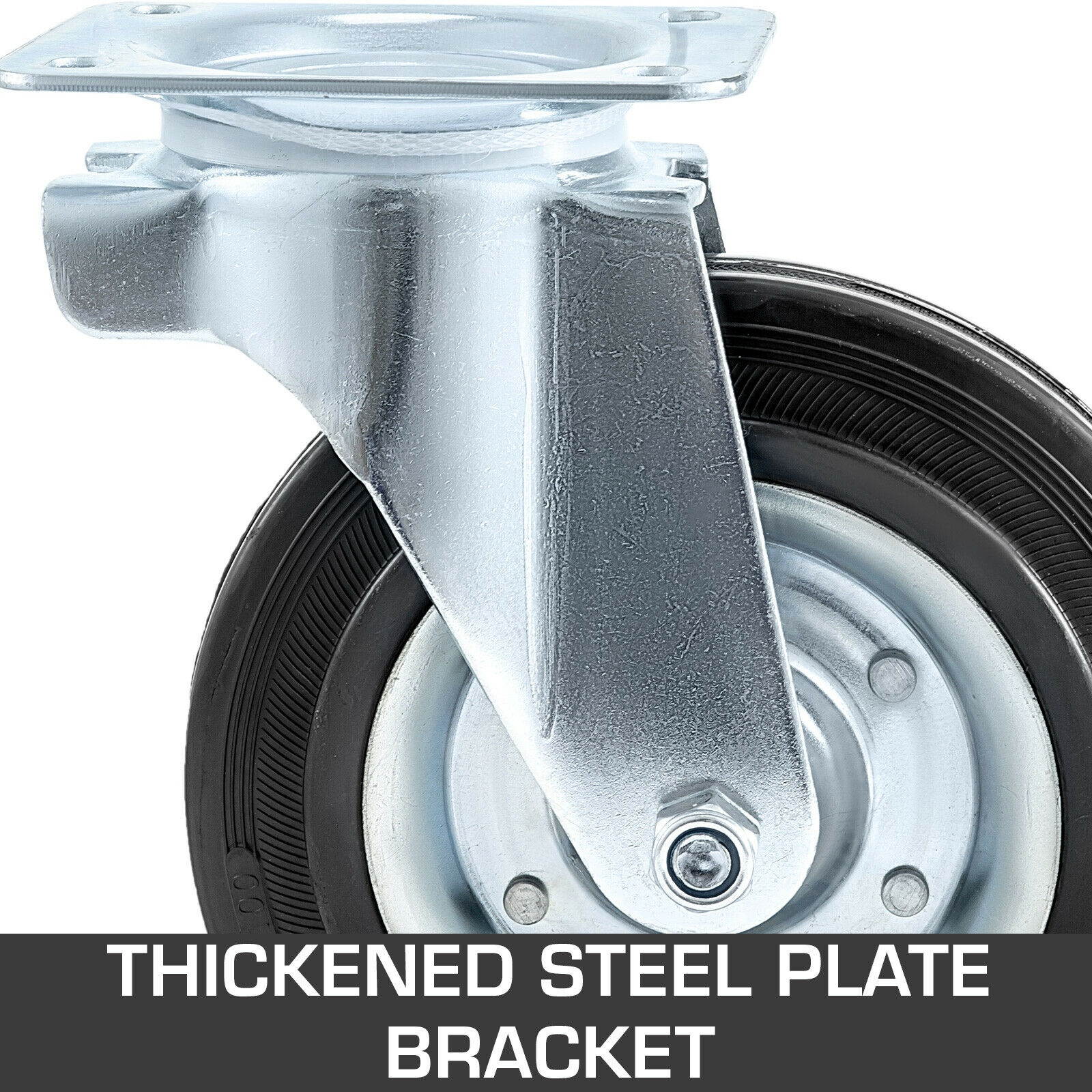 8\" Rubber Swivel Casters Steel Core 360 Swivel Steel Floor Protection Top Plate