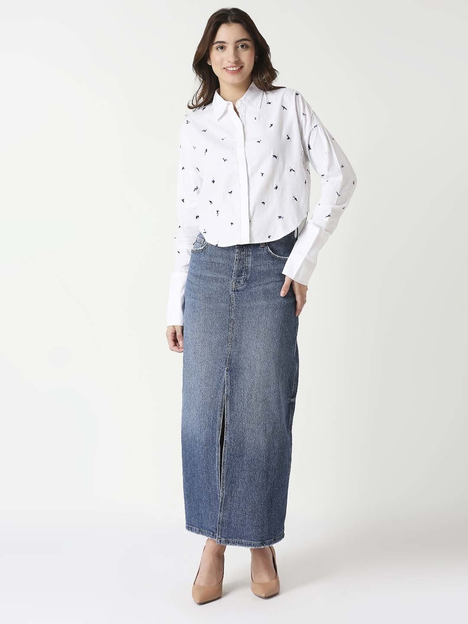 Remanika White Cotton Embroidered Shirt