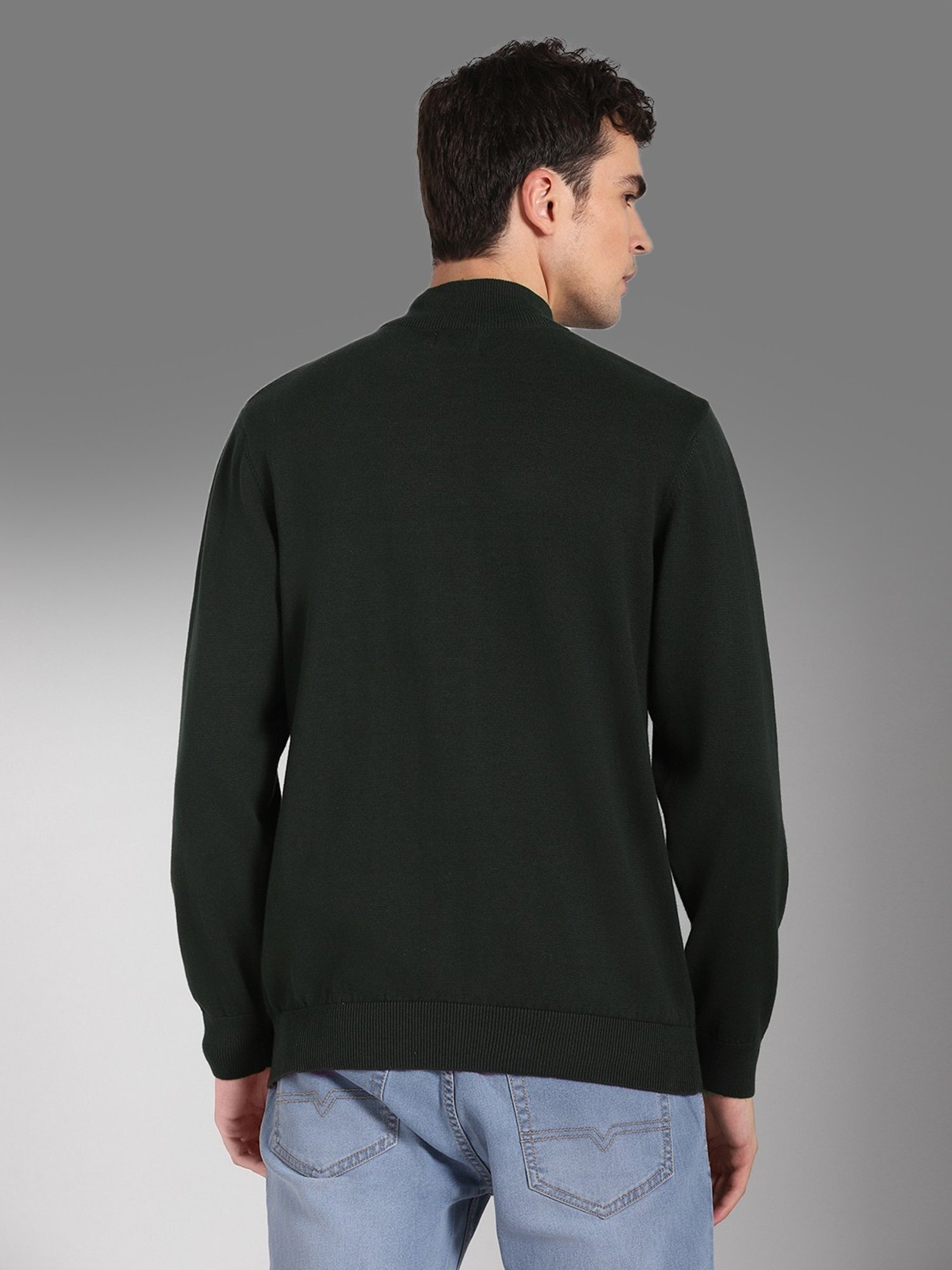 High Star Green Cotton Regular Fit Sweater