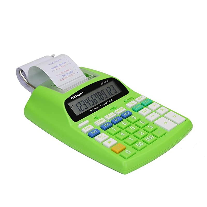 12-Digit Desktop Regular Calculator with Printing Function, Two Color,2.03 Lines/sec, with AC Adapter, CP-1800 for Home/Office