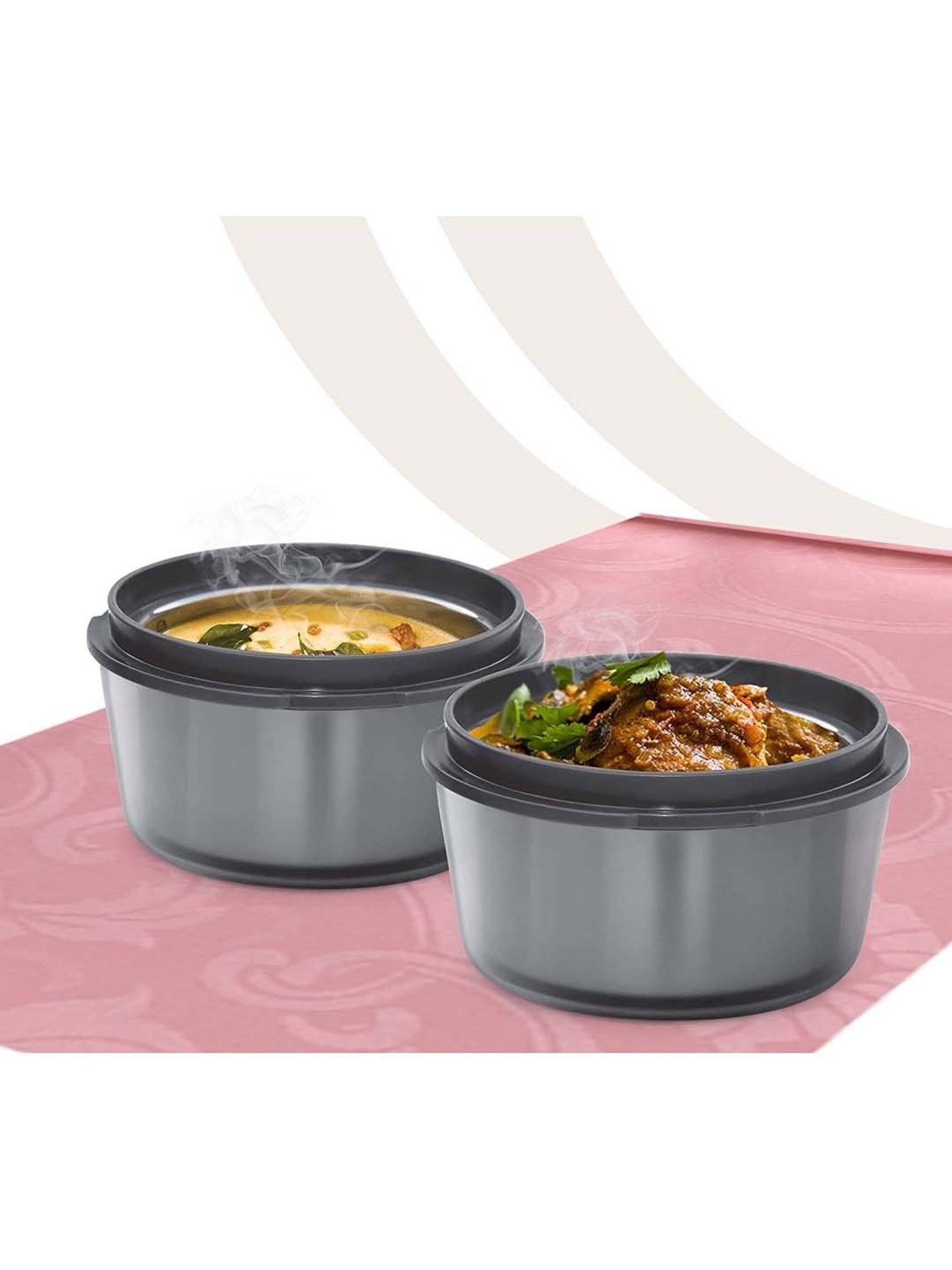 Milton Nutri Lunch Box Elegant Tiffin With Microwavable Steel Container Set 2 Pcs, 700 ml, Orange