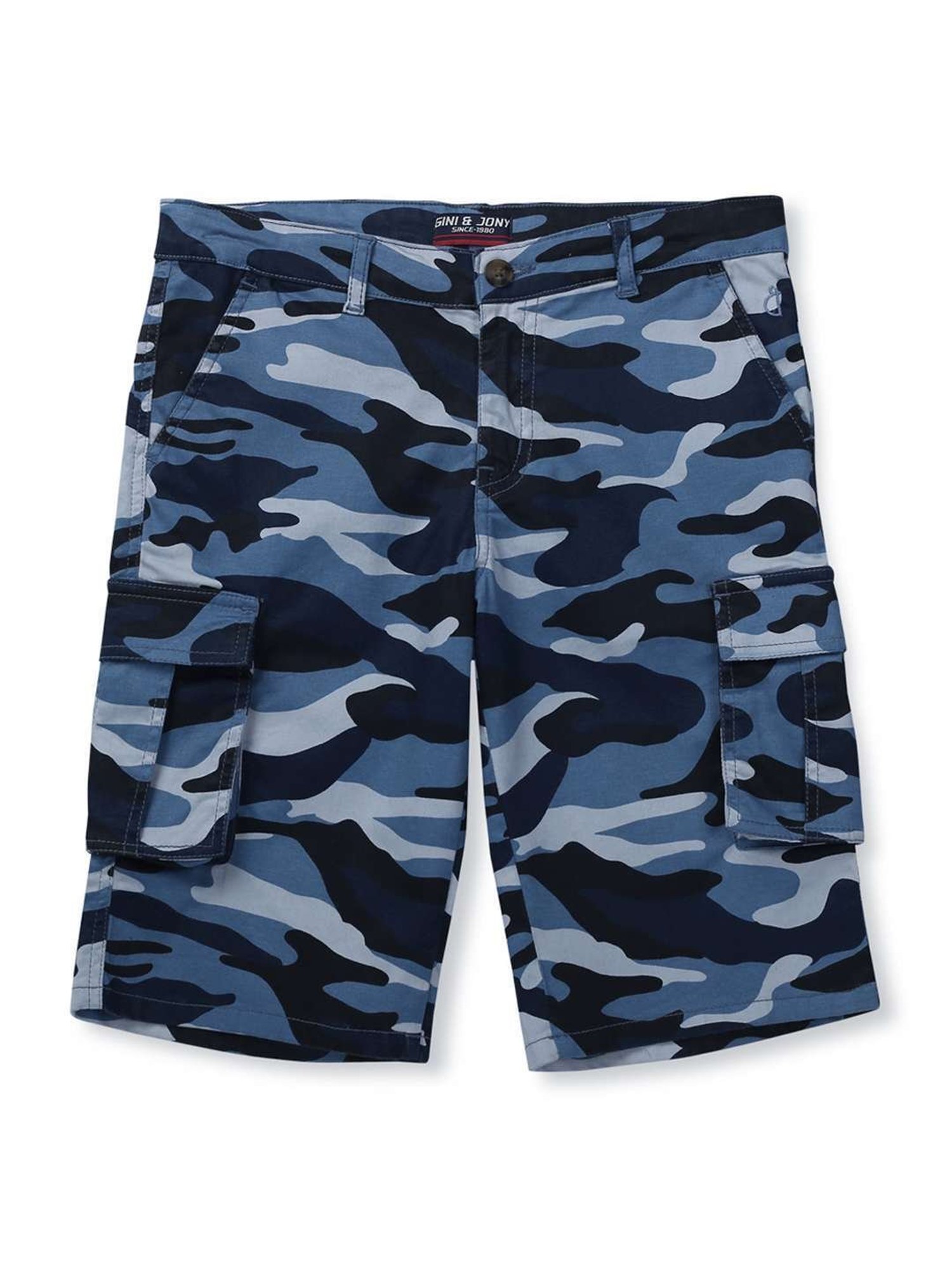 Gini & Jony Kids Blue Cotton Camouflage Bermuda