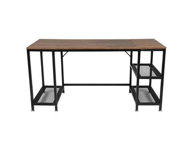 Computer Desk for Home Office,Laptop Desk with Metal Drawer,Industrial Study Writing Table with Storage Shelves,Simple Table with Splice Board,59 inches,Brown and Black,GT188