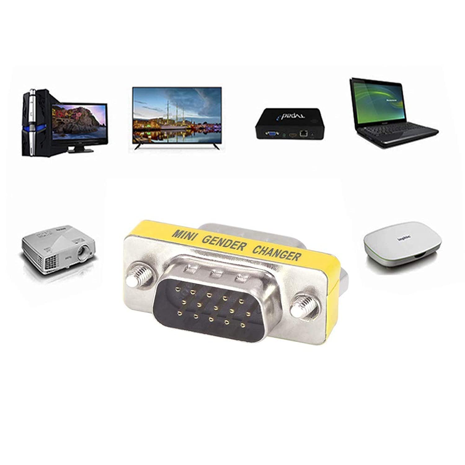 VCE 3-Pack VGA SVGA HD15 Male to Male Mini Gender Changer Coupler Adapter