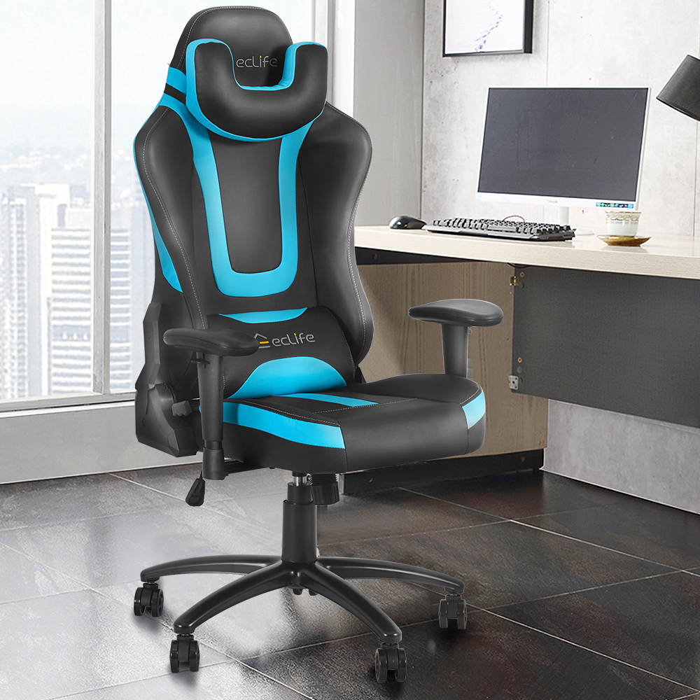 Ergonomic Gaming Chair Racing Style Chair Home Office Chair Massage Chair With Height Adjustment Recliner Swivel Rocker ,Adjustable Headrest,Retractable Footrest And Massage Lumbar Pad