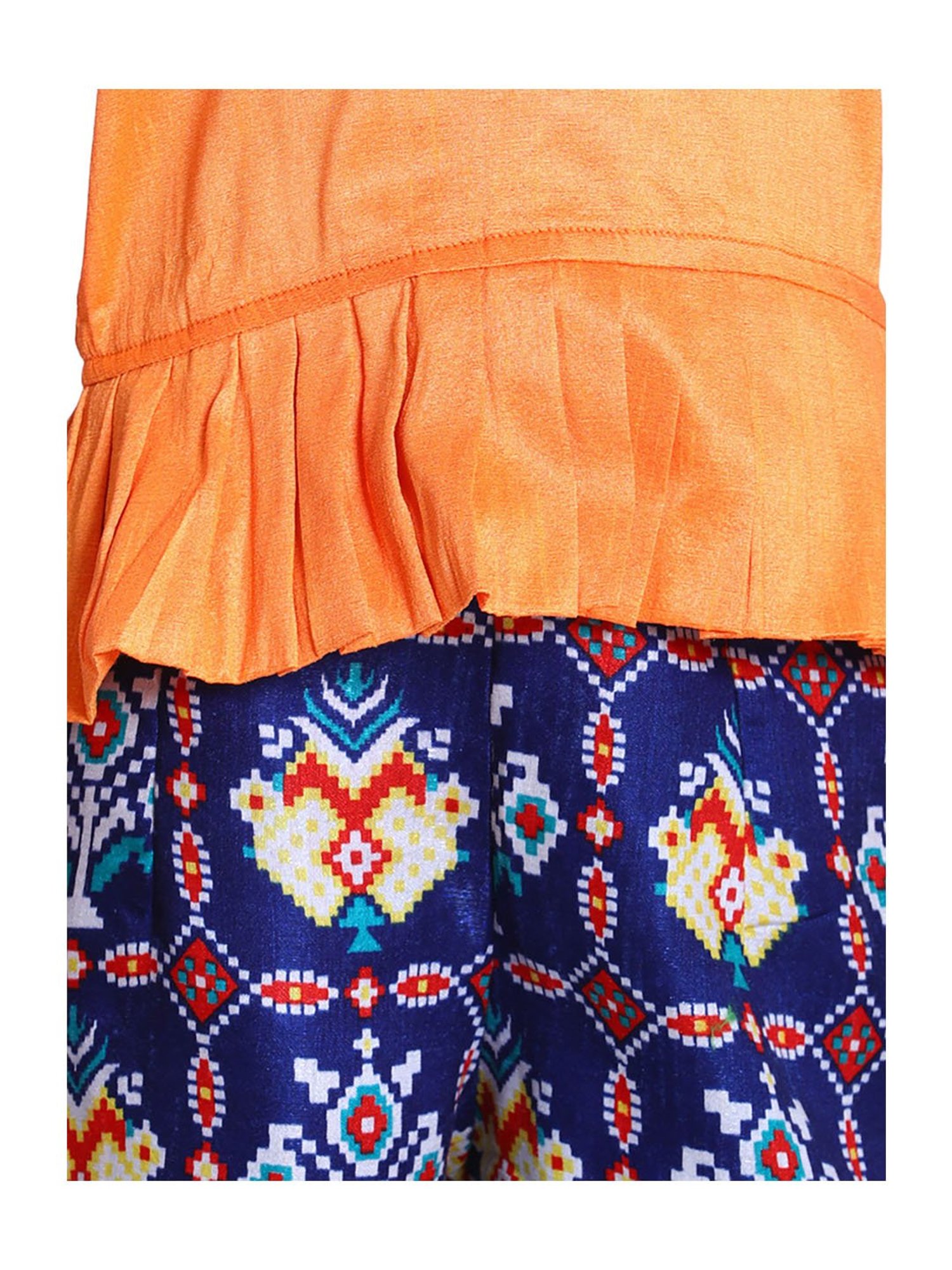 BownBee Kids Blue & Yellow Printed Patola with Palazzo