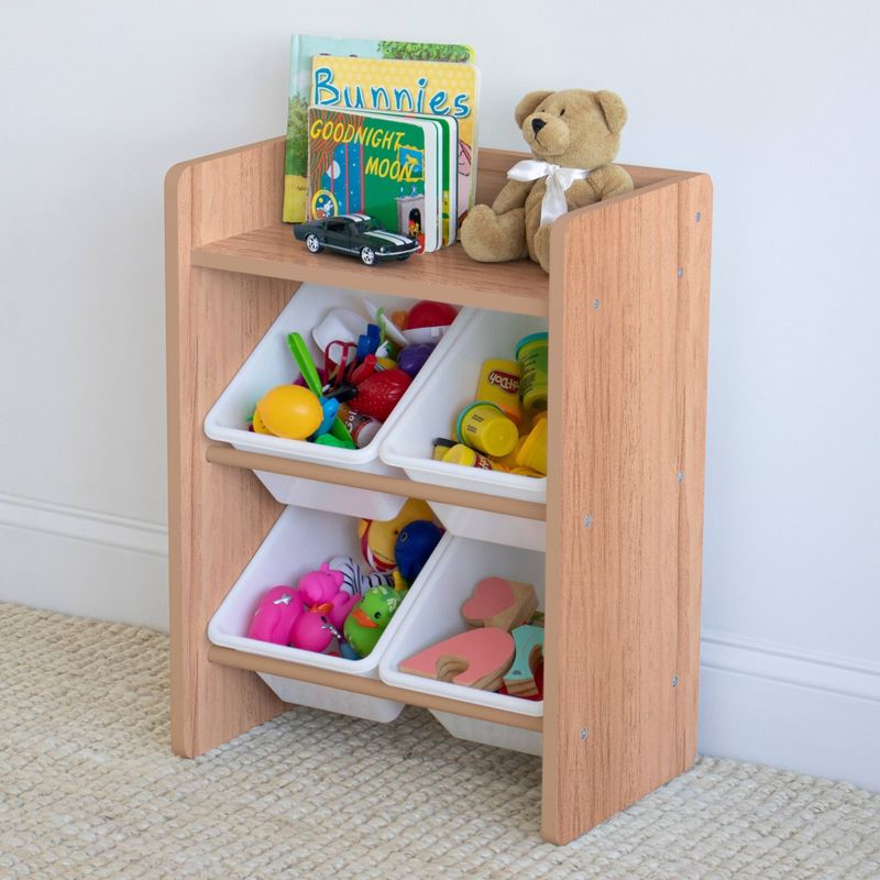 Kids' End Table Nightstand with 4 Storage Bins Natural/White - Humble Crew