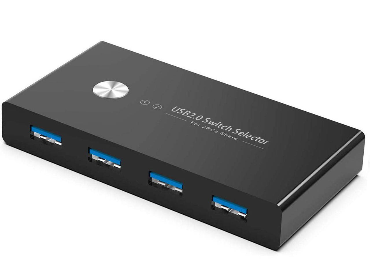 Aigrous USB Switch Selector 2 Computers Sharing 4 USB Devices USB 2.0 Peripheral Switcher Box Hub,KVM Switcher Box  for Mouse, Keyboard, Scanner, Printer, PCs with One-Button Swapping