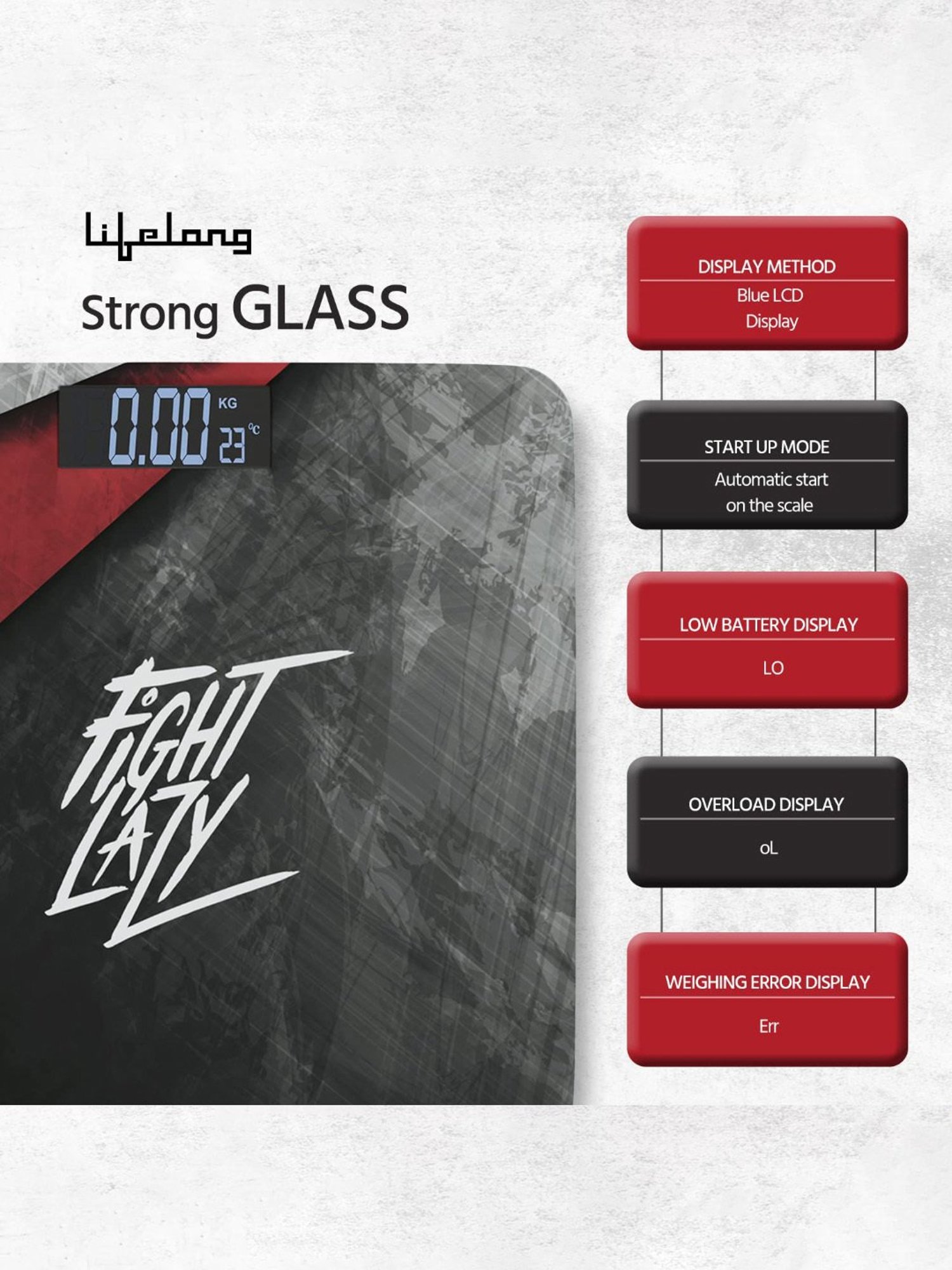 Lifelong LLWS45 ActiveFlex Weighing Scale Thick Tempered Glass with LCD Display (Active Black)