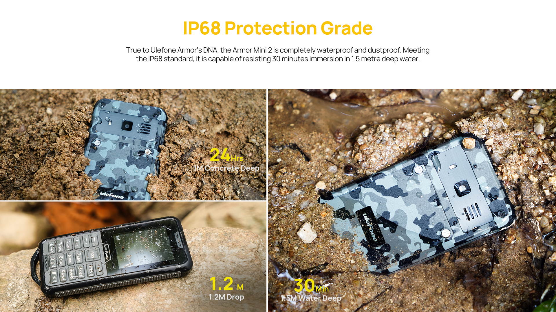 ulefone ARMOR MINI2 Rugged celltphone Unlocked, 32MB RAM + 32MB ROM Cell Phone 2100mAh Battery Support 2G network, feature phone