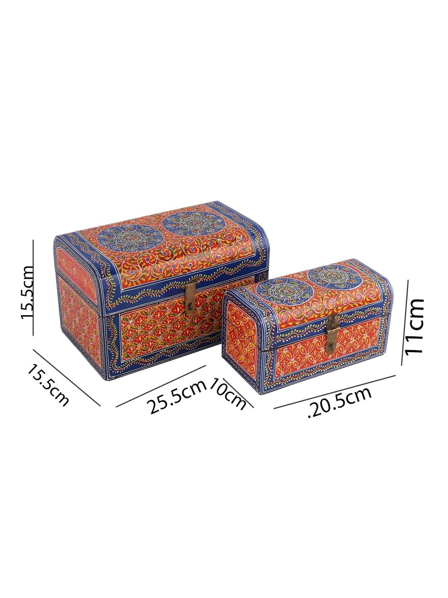 Aapno Rajasthan Red & Blue Wood Handpainted Multi-utility Storage Box - Set of 2