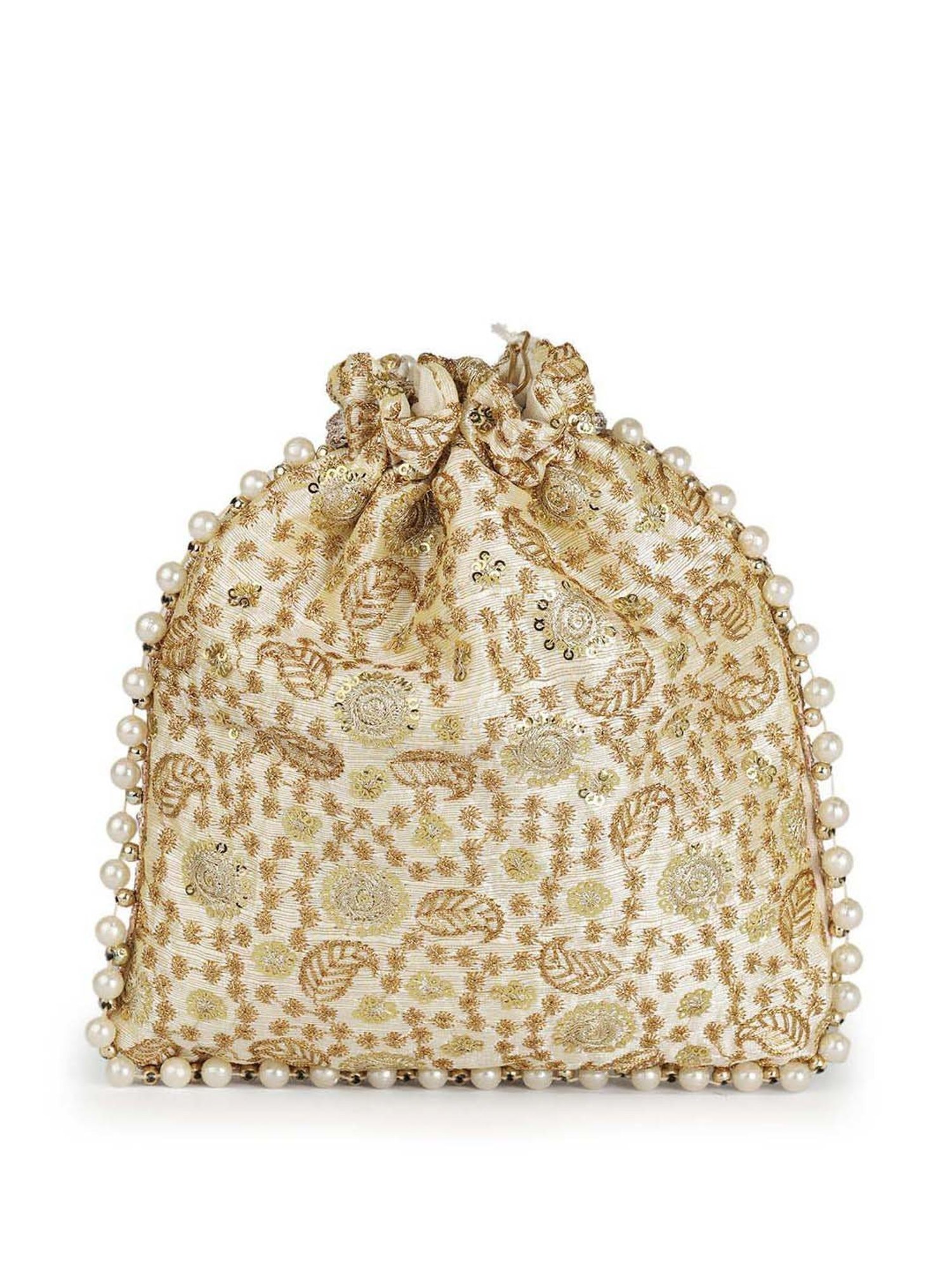 Gaurapakhi Golden Embroidered Potli