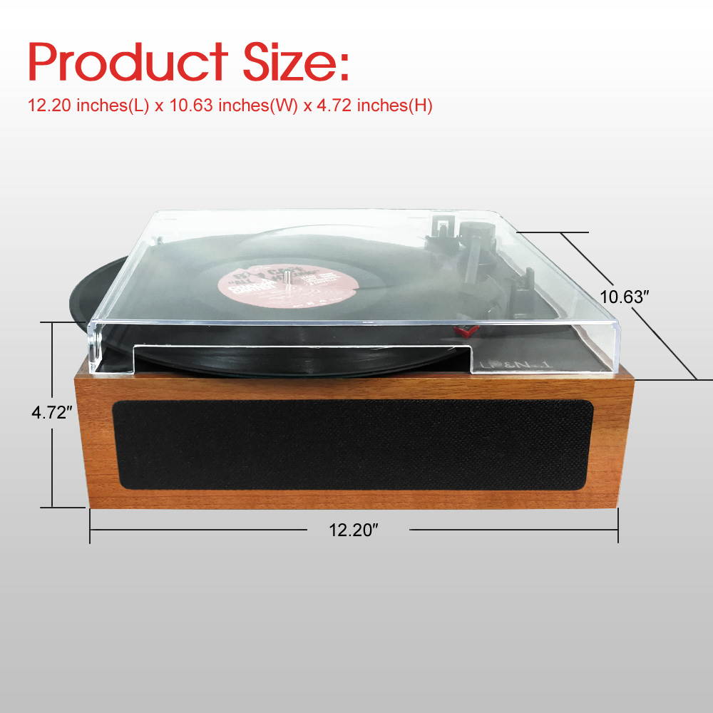 LP&No.1 Vintage Vinyl Record Player with Stereo Speakers,3 Speed Turntable, Light Brown
