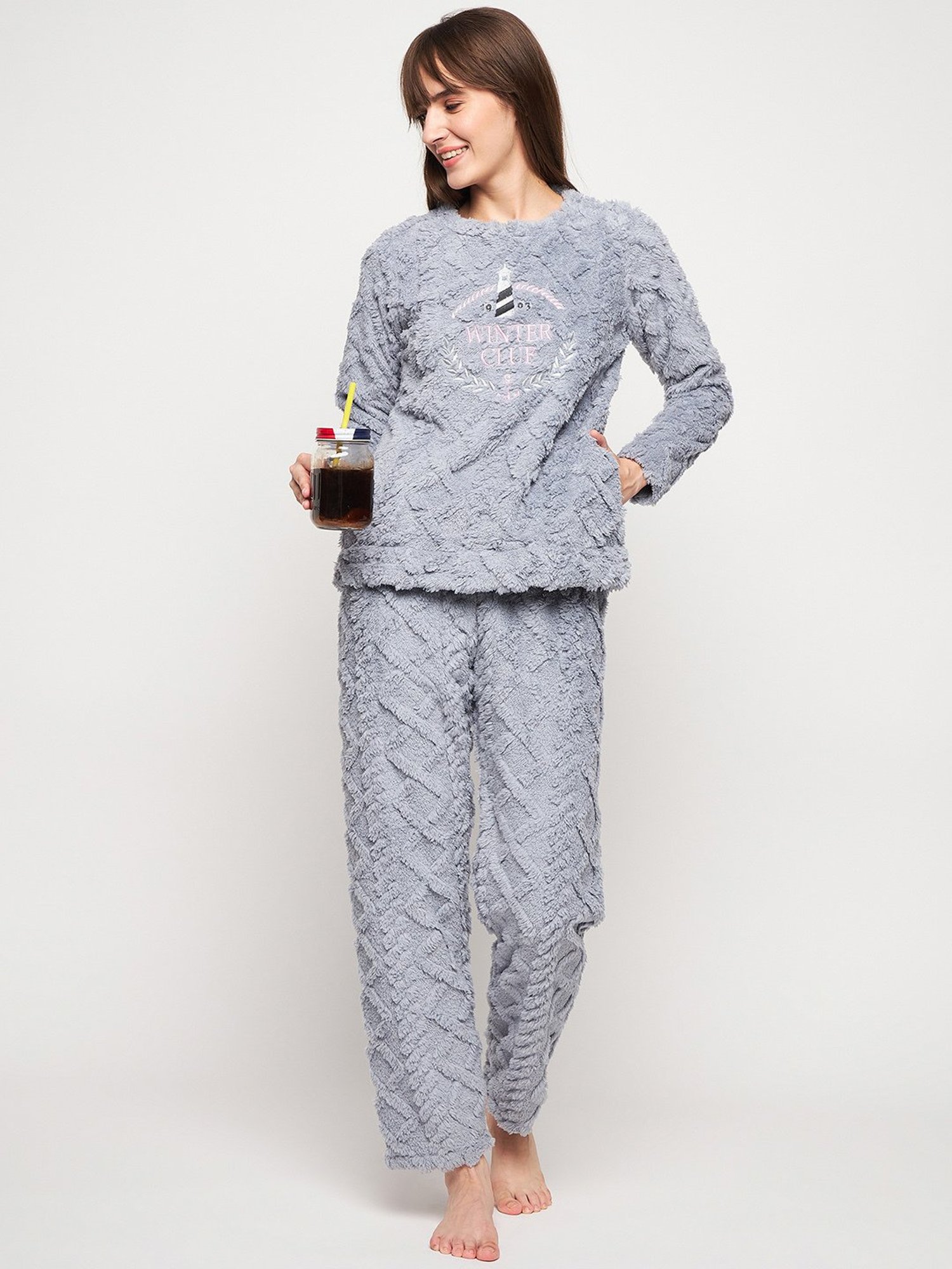 MADAME M Secret Grey Graphic Print Sweatshirt With Pyjamas