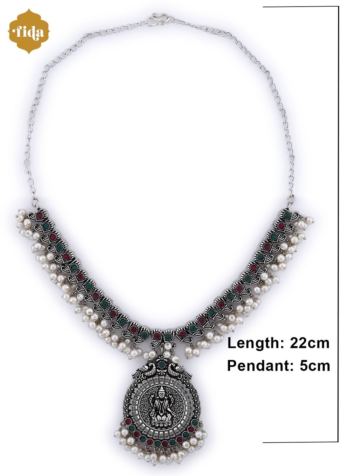 Fida Ethinic Traditional Kamakshi Temple Silver-Plated Necklace Set for Women