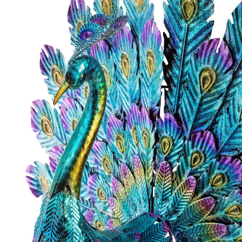 22" Metal Feather Spread Peacock Outdoor Decor Statue - Alpine Corporation