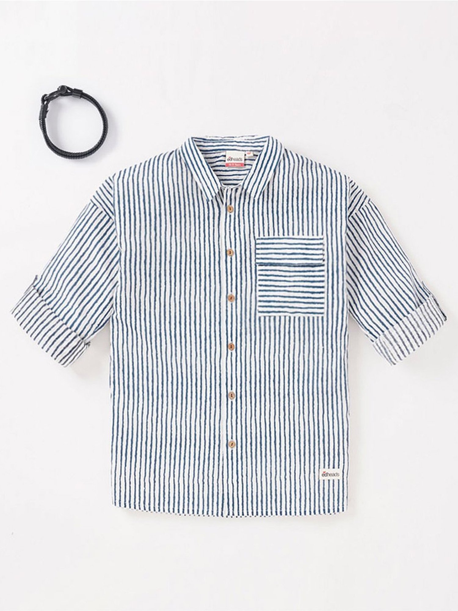 Edheads Kids Blue Cotton Striped Full Sleeves Shirt