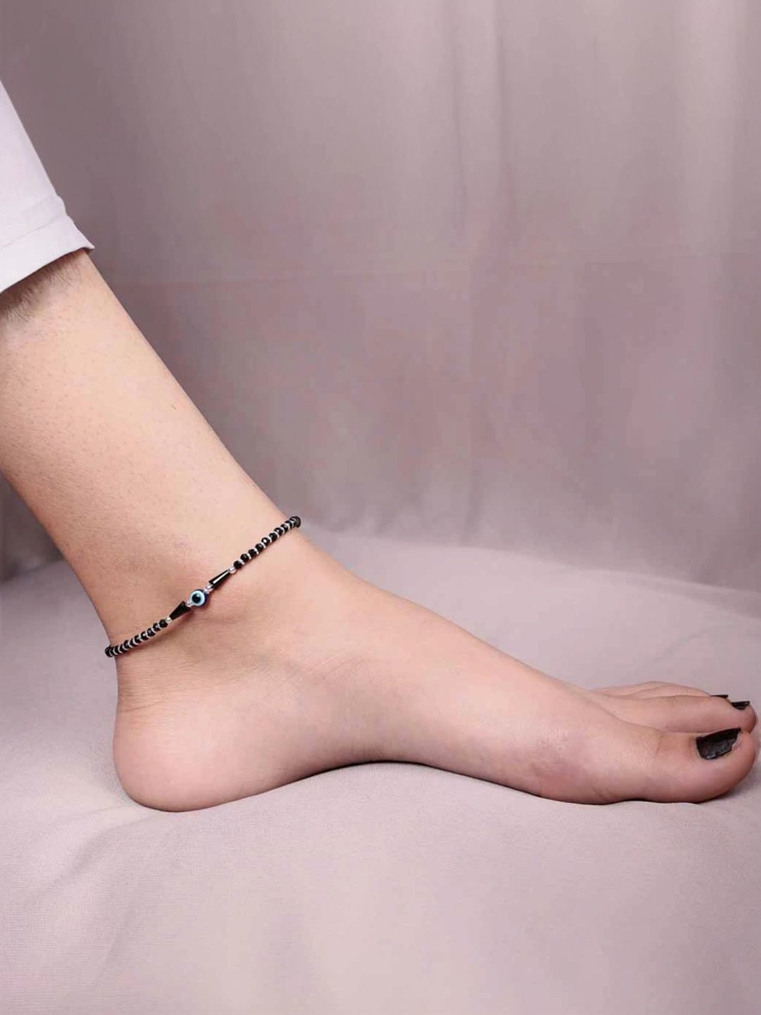 Arte Jewels 925 Sterling Silver Nazariya Evil Eye Bead Anklet for Women & Girls (Single)