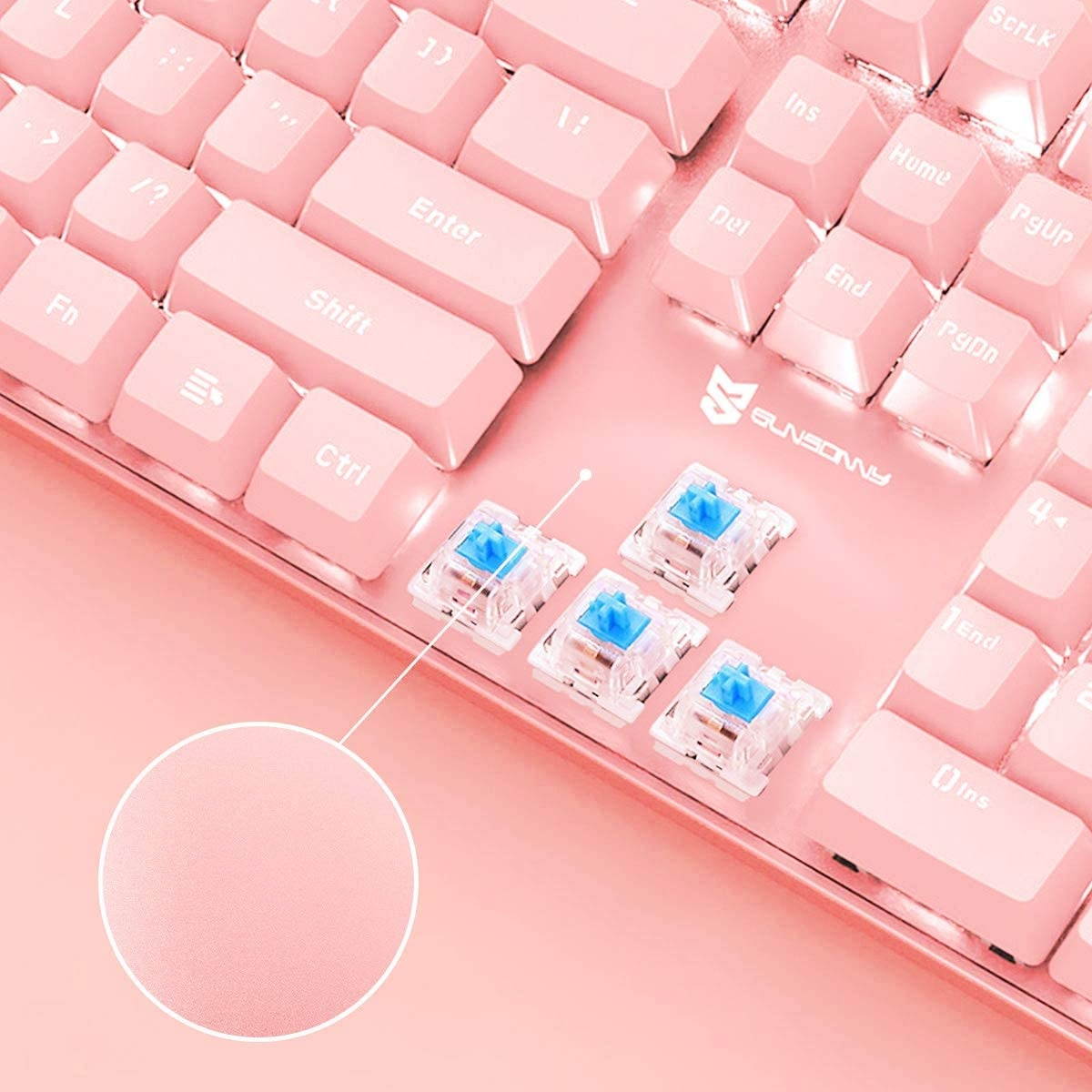 Merdia Mechanical Keyboard Gaming Keyboard with Blue Switch Wired White LED Backlit Keyboard Full Size 104 Keys US Layout(Pink)