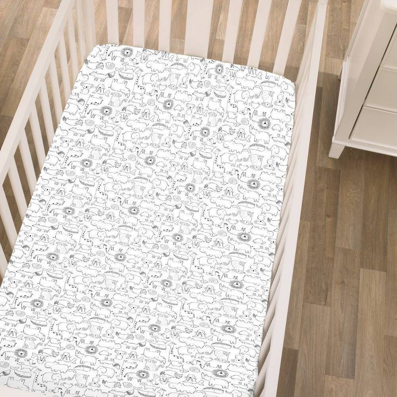 Carter's Safari Animals Super Soft Fitted Crib Sheet - Black and White