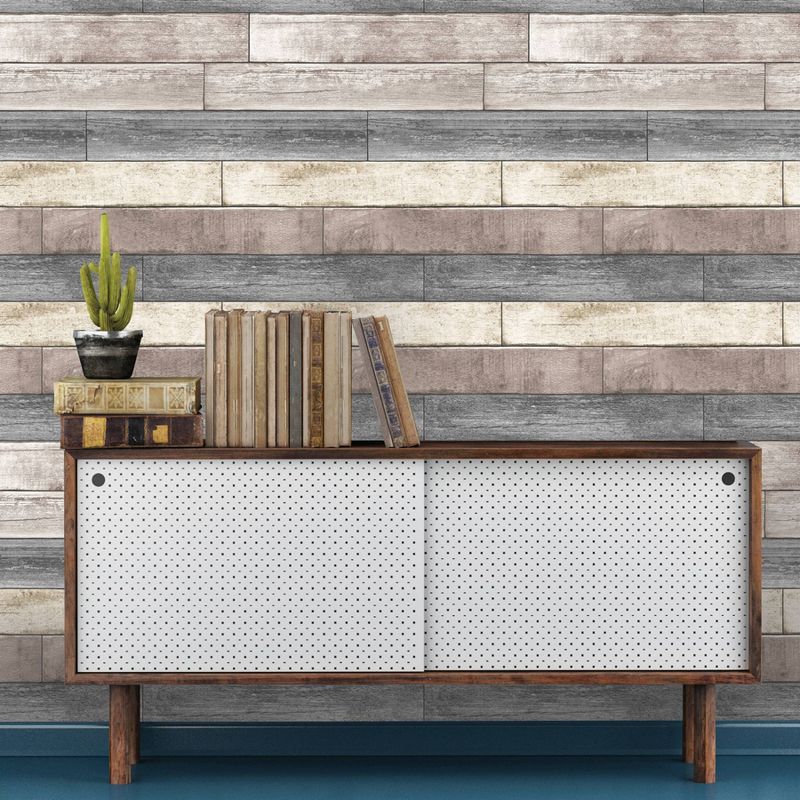 NuWallpaper Reclaimed Wood Plank Natural Peel & Stick Wallpaper Gray