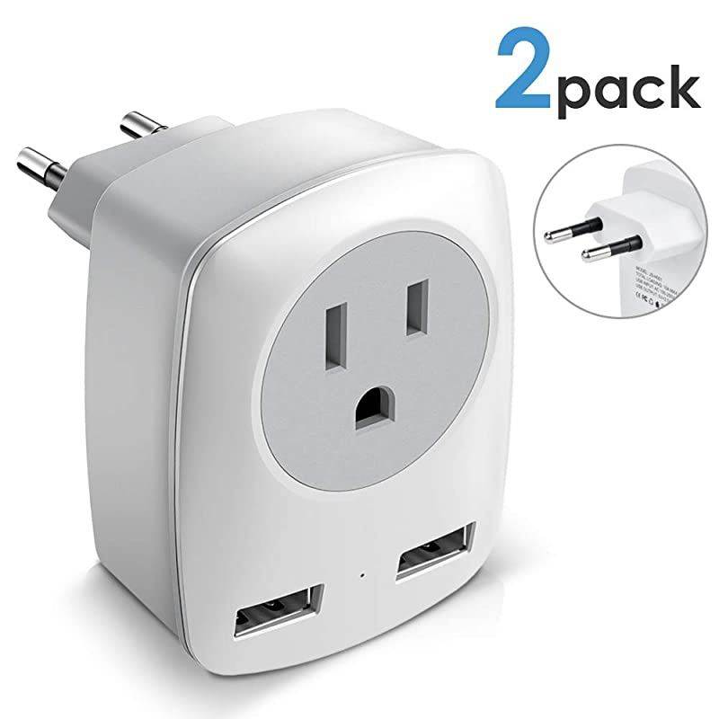 Travel Adapter America to Europe Plug Adapter with 2 USB Ports and 1 US AC Outlet International Travel Adapter for Most EU Countries GermanyFranceItalyGreece Not for UK Type C Plug