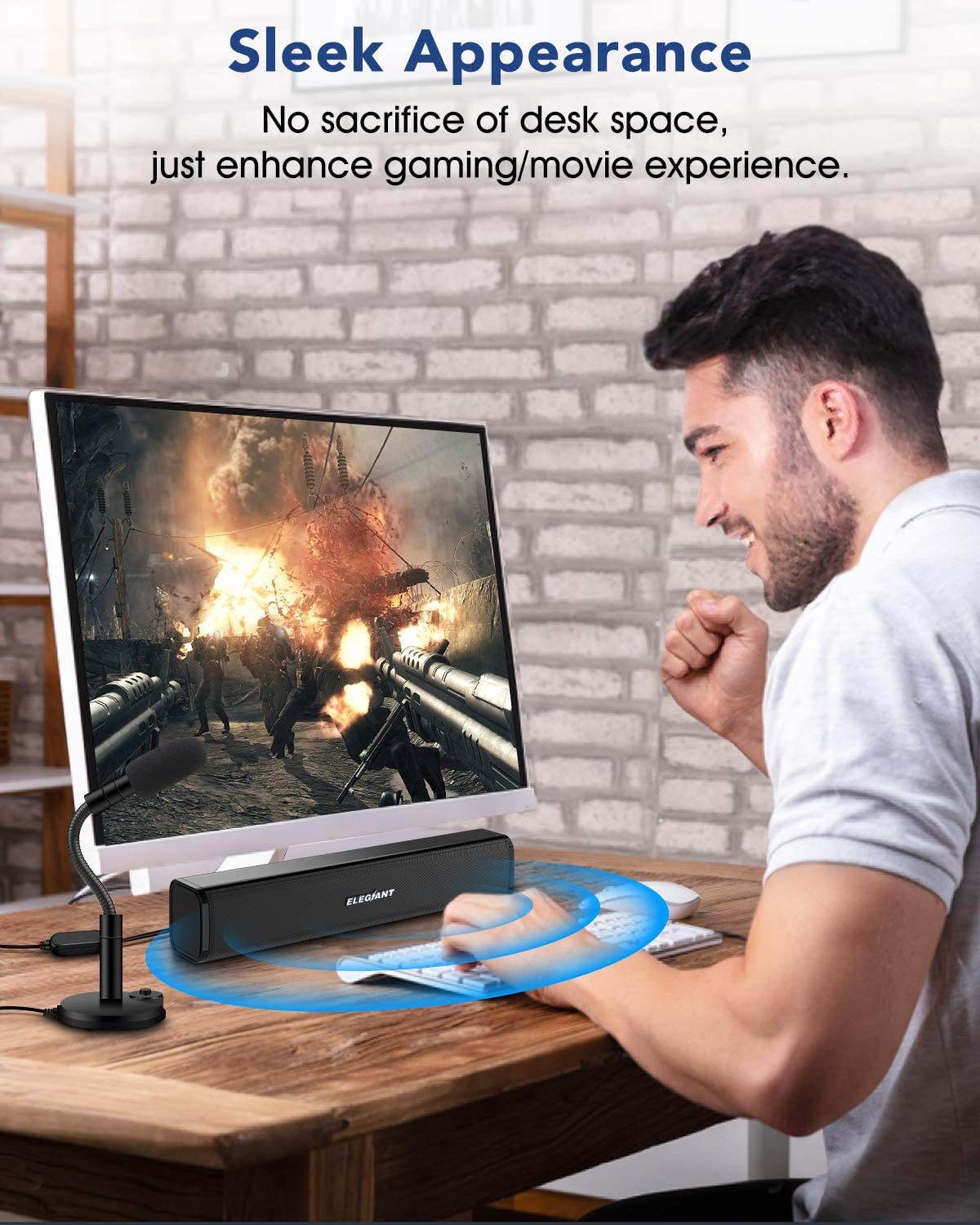 Computer Speakers, ELEGIANT Computer Speakers for Desktop USB Powered 6W PC Speakers with Volume Control Portable Mini Sound bar for Desktop for Desktop, Windows PC, Laptop, SR050 Black