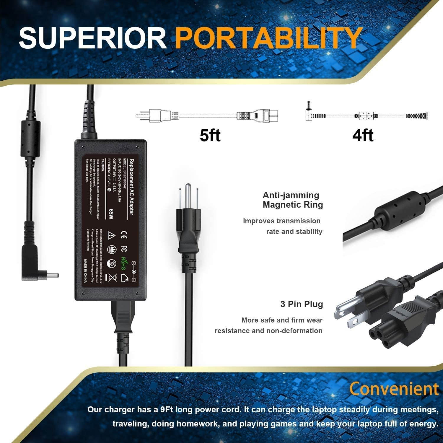 A13-045N2A PA-1650-80 A11-065N1A PA-1450-26 N15q8 N16p1 N15Q9 AC Adapter Charger for Acer-Chromebook CB3 CB5 11 13 14 15 R11 R13 C731 C738T CB3-532 CB3-431 CB3-131 CB3-111 Power Supply Cord