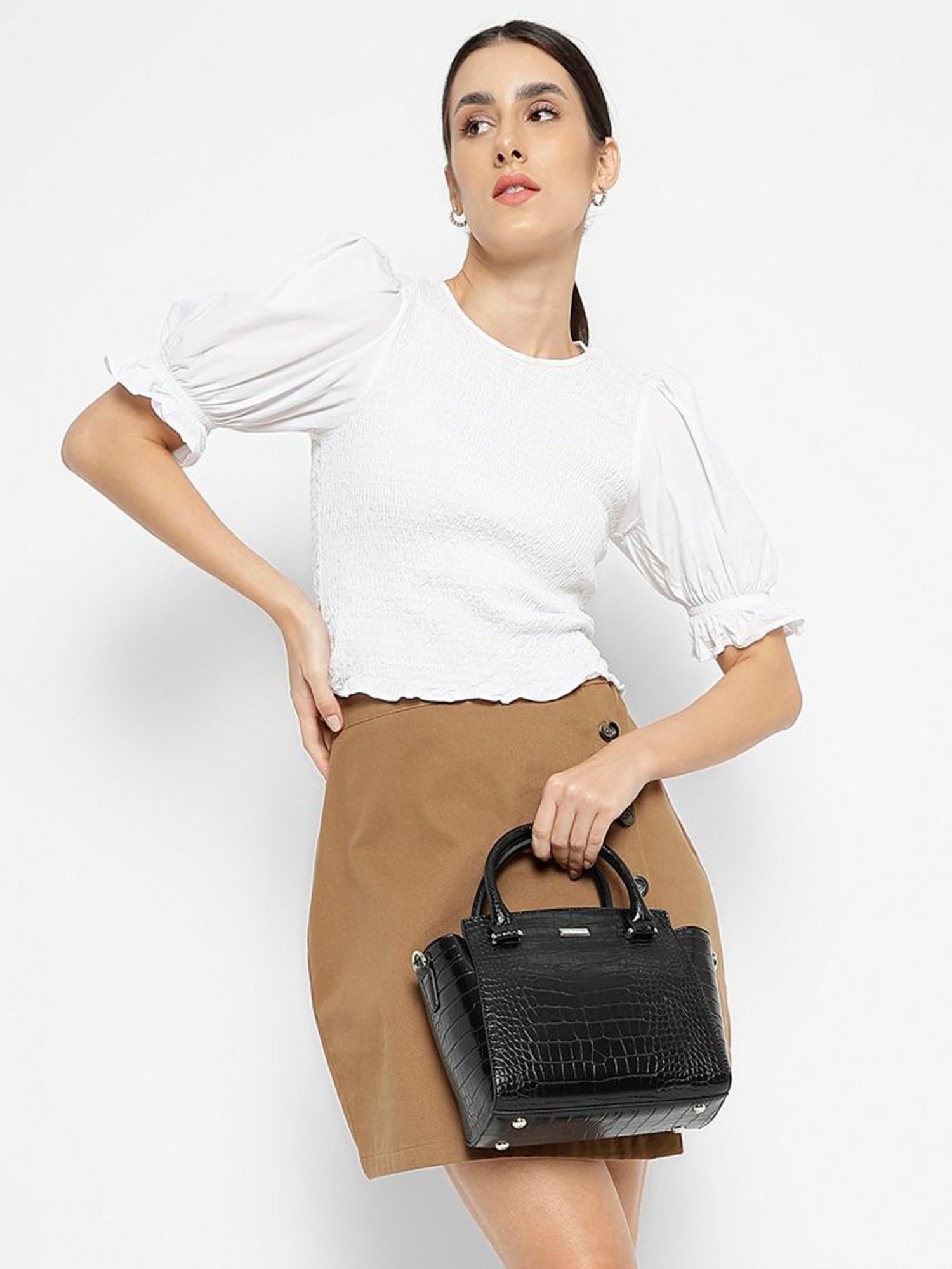 Tyra Alice Black Textured Faux Leather Handbag