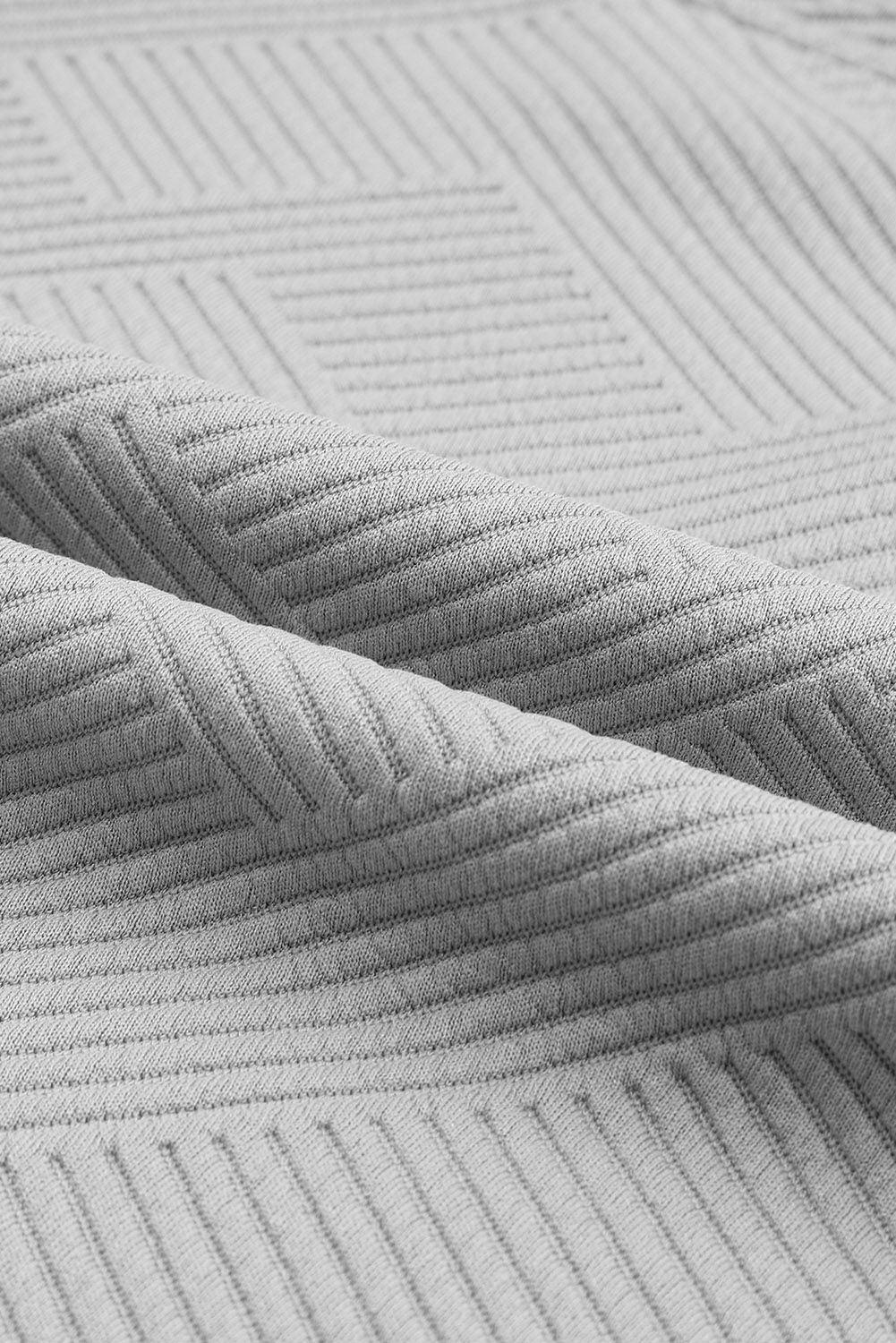 Gray Textured Long Sleeve Top & Drawstring Shorts Set