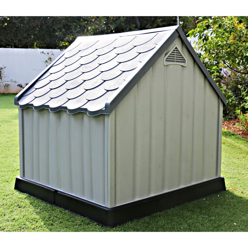 Ram Quality Products Innovative Outdoor Pet House Large Waterproof Dog Kennel Shelter for Small, Medium, and Large Dogs, 36 x 34.5 x 36 Inches, Gray