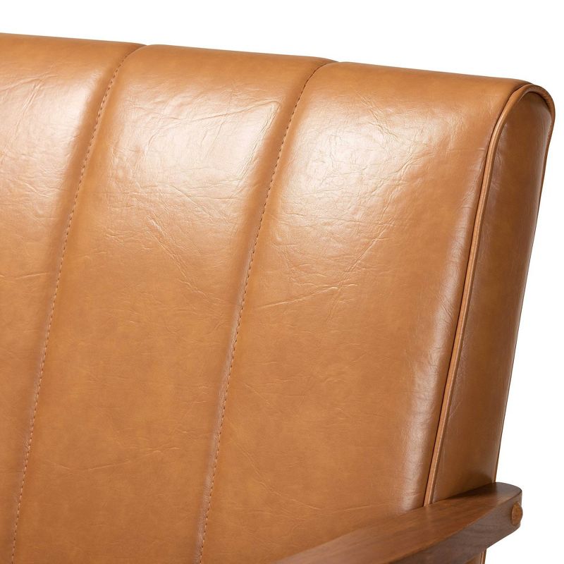 Nikko Mid-Century Faux Leather Upholstered Wood Loveseat Walnut/Brown - Baxton Studio