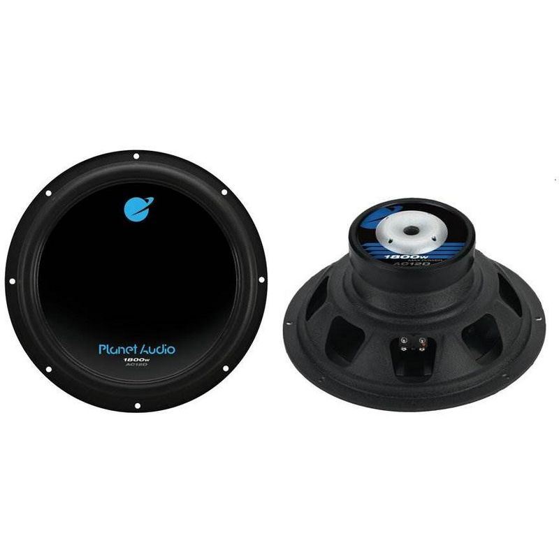 Planet Audio AC12D 12 inch 3600 Watt Subwoofers 2 Pack and 2600 Watt 2 Channel Amplifier 1 Pack and 8 Gauge Complete Amplifier Installation Kit