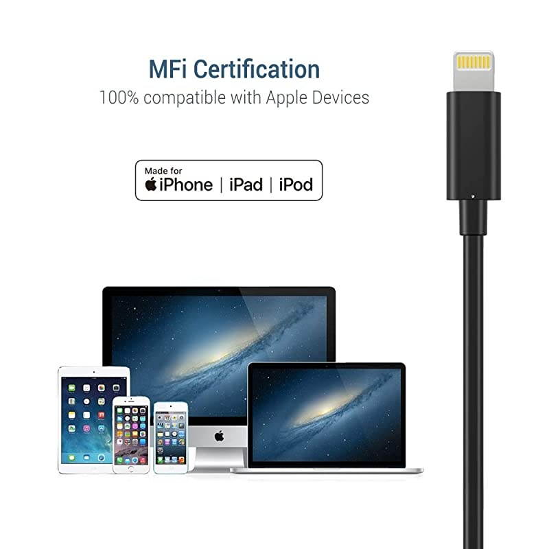 MFi Certified Lightning Cable 3Pack 6FT Long USB Charging Cable Compatible with iPhone 11 Pro Xs Max XS XR X 8 7 6S 6 Plus SE 5S 5C 5 iPad iPod and More Black