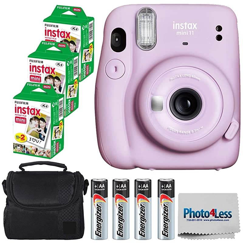 Instax Mini 11 Instant Camera Lilac Purple 16654803 + 3 Packs  Instax Mini Twin Pack Instant Film 16437396 + Batteries + Case + Cloth
