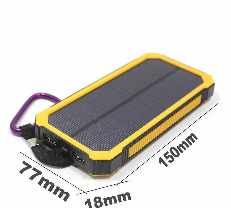 Waterproof 2000000mAh Portable Solar Charger Dual USB Battery Power Bank Yellow