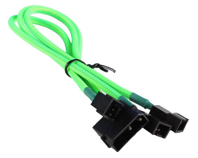 Green Molex 4-pin to 3x 3 Pin 12V Splitter PC Case Computer Cooling Fan Cable Cord Adapter Braided Premium Sleeved