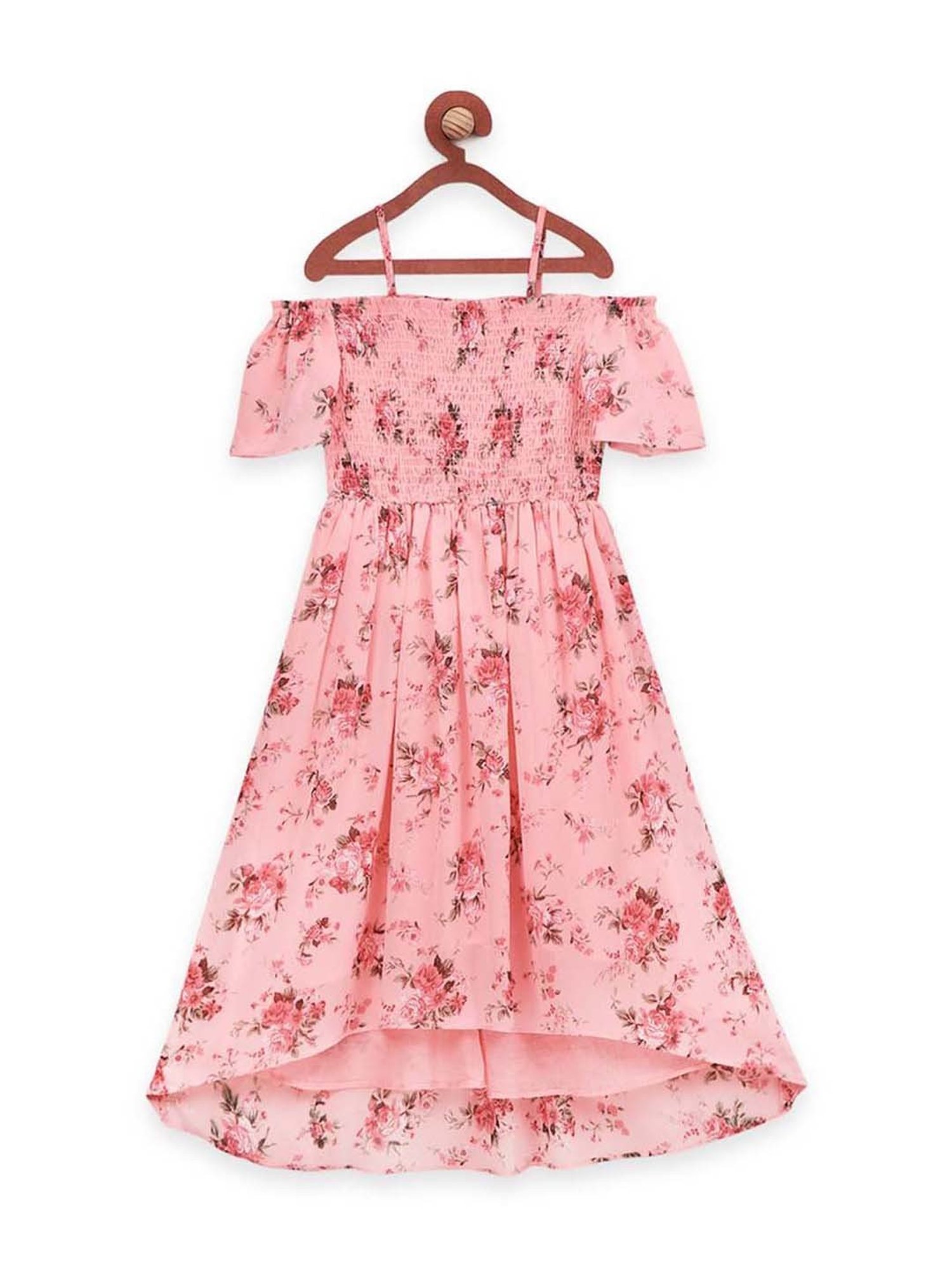 LilPicks Kids Peach Floral Print Dress