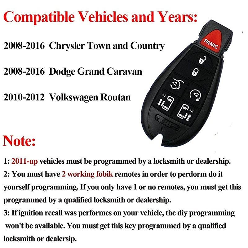 Button Replacement Car Key Fob Keyless Entry Remote M3N5WY83X IYZC01C for 20082015 Chrysler Town and Country20082014 Dodge Grand Caravan