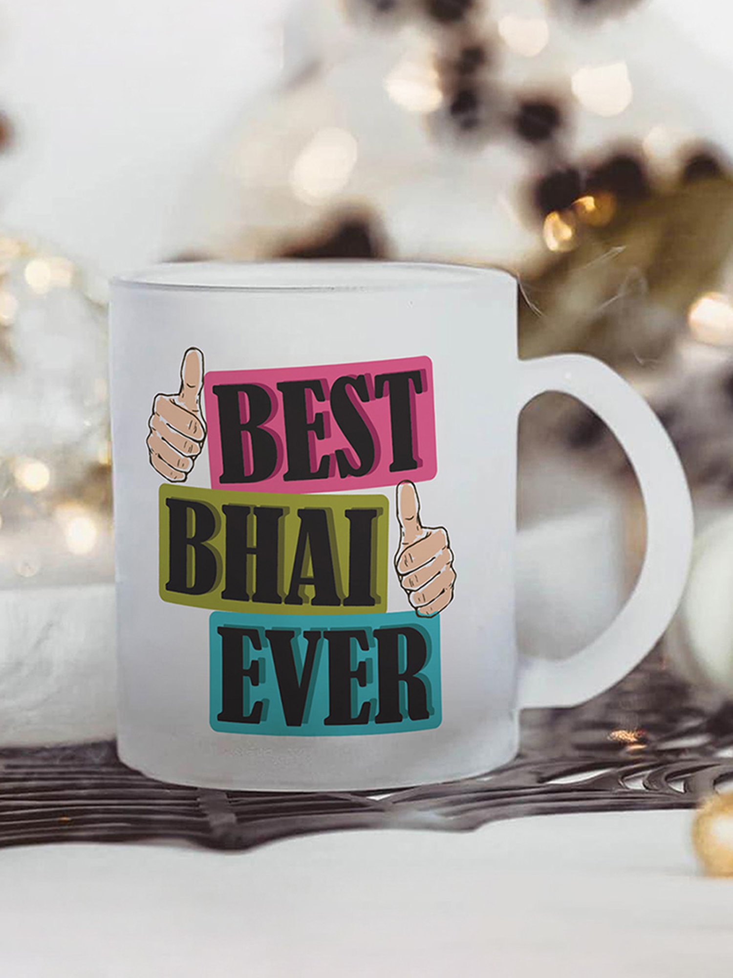 Gathari Best Bhai Ever White Glass Frosted Coffee Mug 350 ml