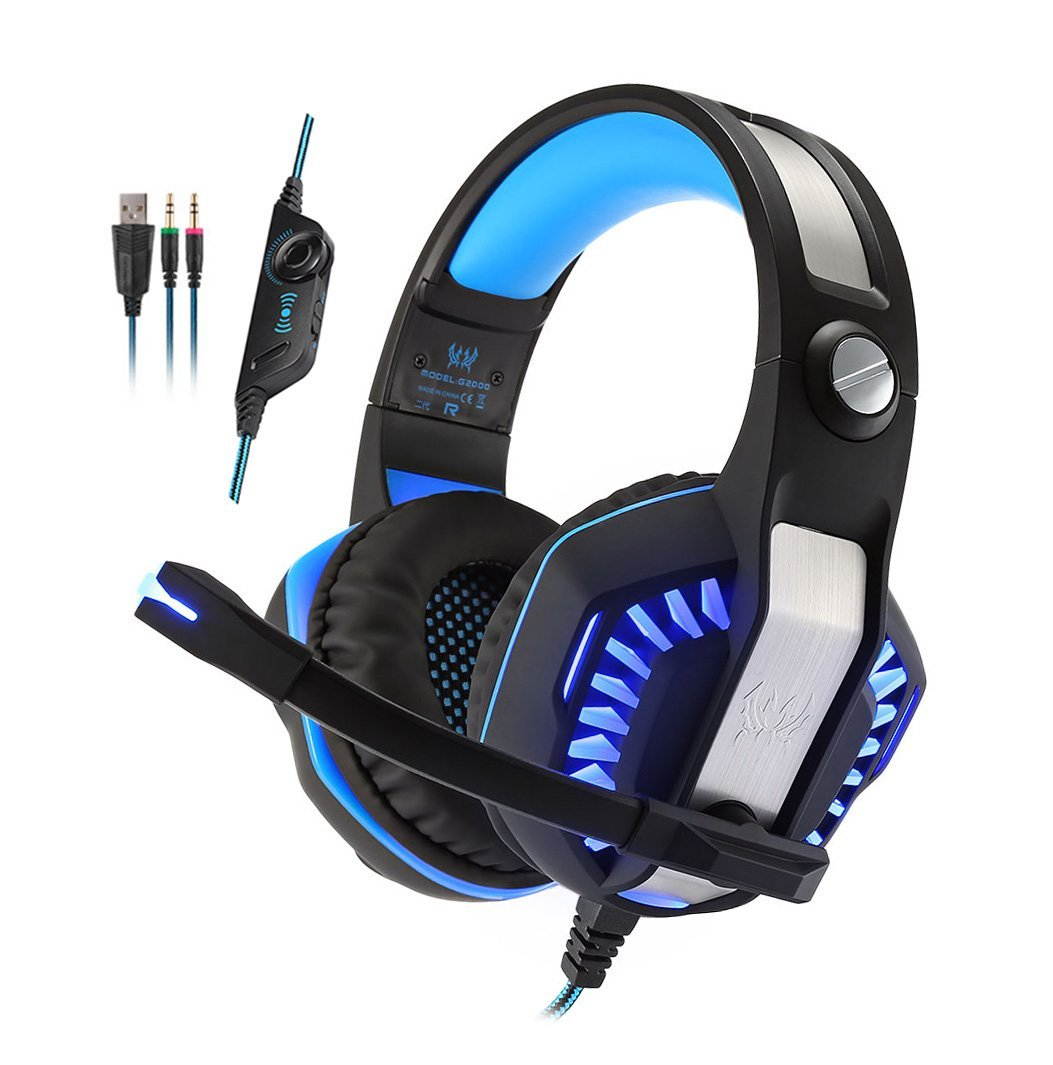 KOTION EACH Gaming Headset for PlayStation 4 PS4 Tablet PC iPhone 6/6s/6 plus/5s/5c/5, 3.5mm Headphone with Microphone LED Light (Black&Red)