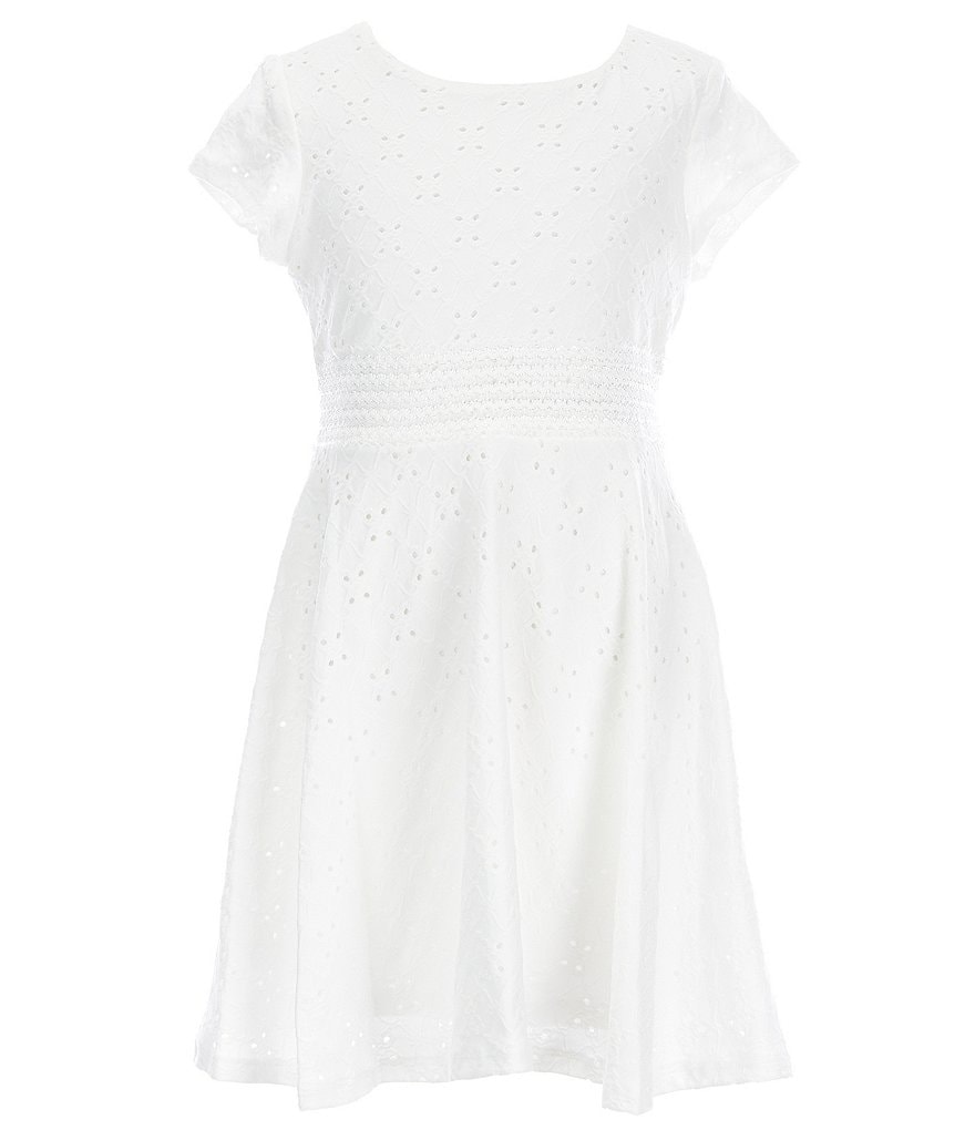 Poppies and Roses Big Girls 7-16 Short Sleeve Knit Eyelet Dress