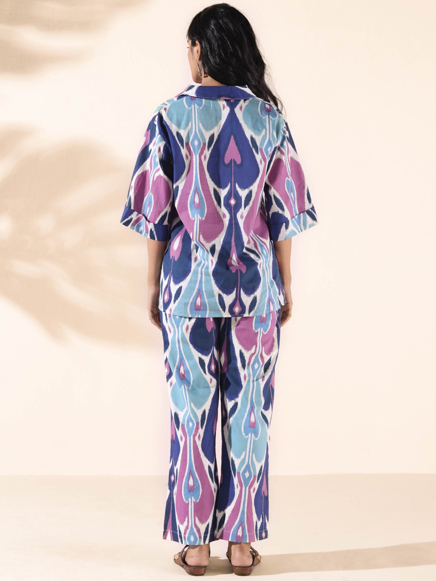 true Browns Blue Printed Top Pant Set