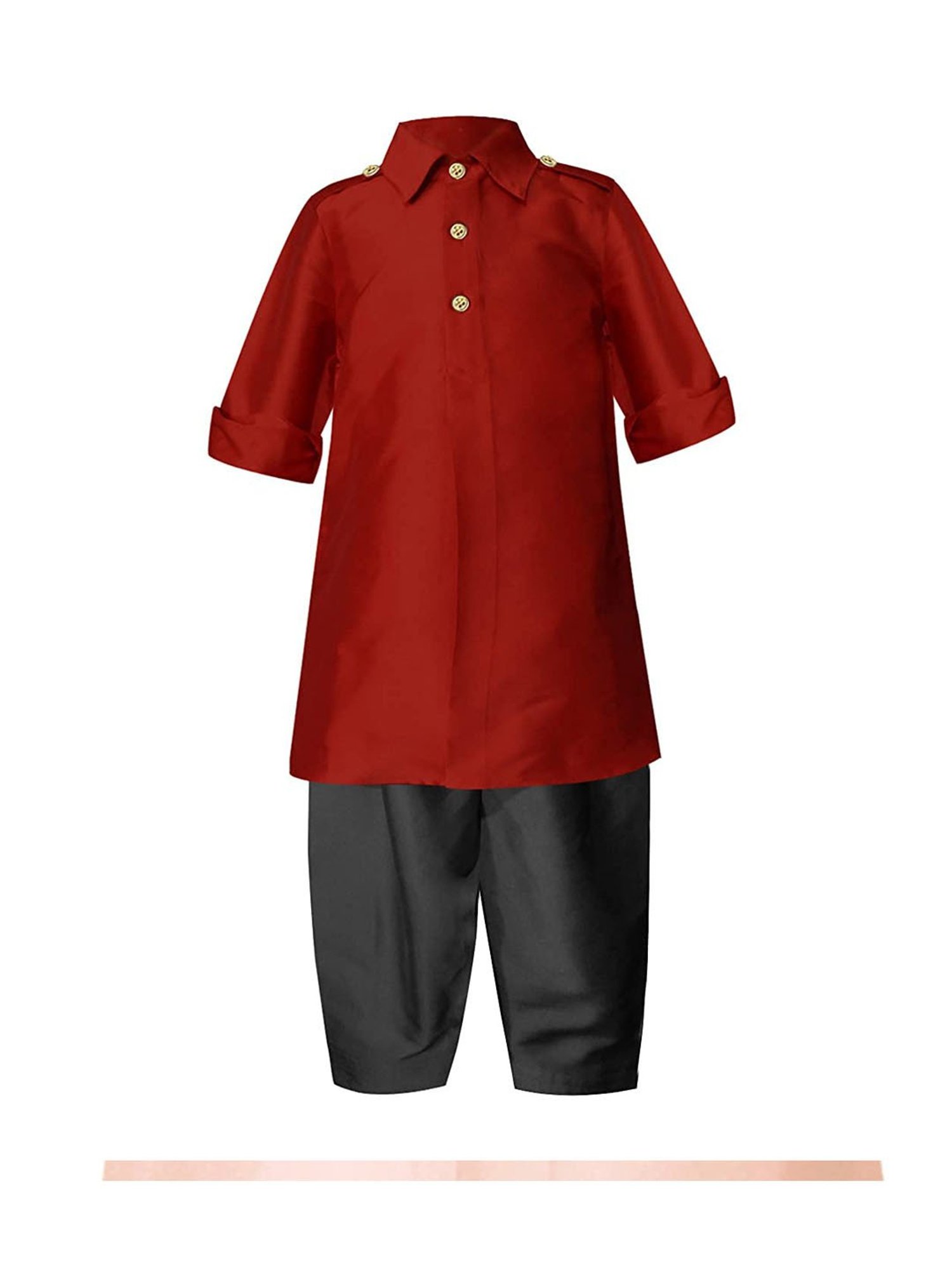 A.T.U.N. Maroon & Black Solid Full Sleeves Pathani Kurta with Pyjamas