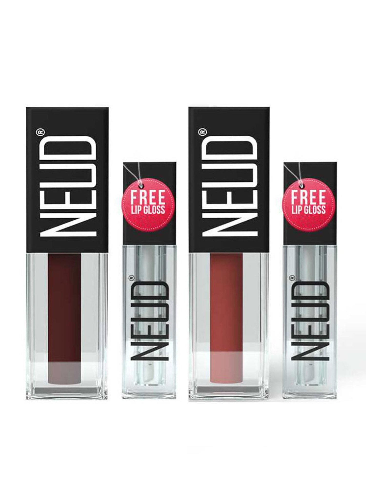 Neud Matte Liquid Lipstick Combo Jolly Coral & Espresso Twist with Two Lip Gloss Free