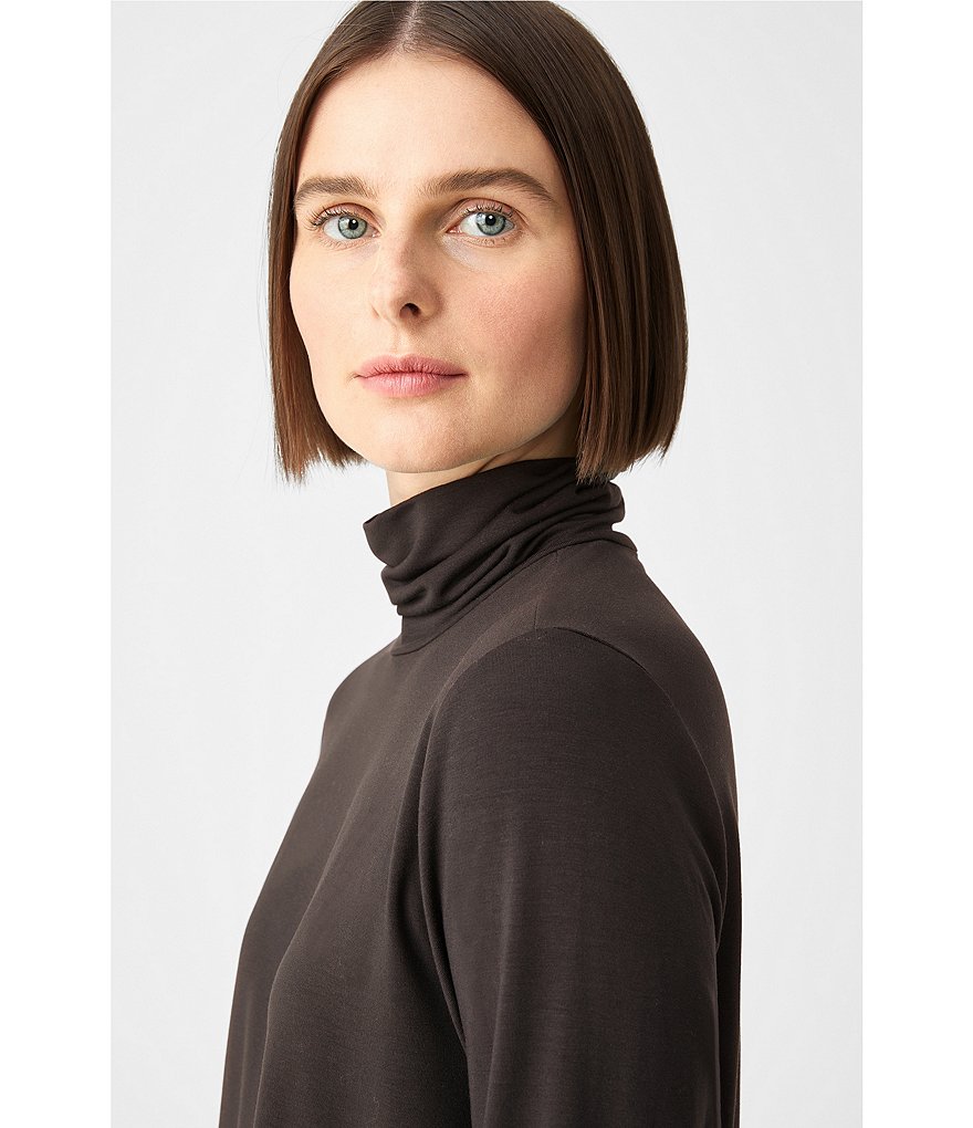 Eileen Fisher Fine Stretch Knit Jersey Scrunch Mock Neck Long Sleeve Tunic