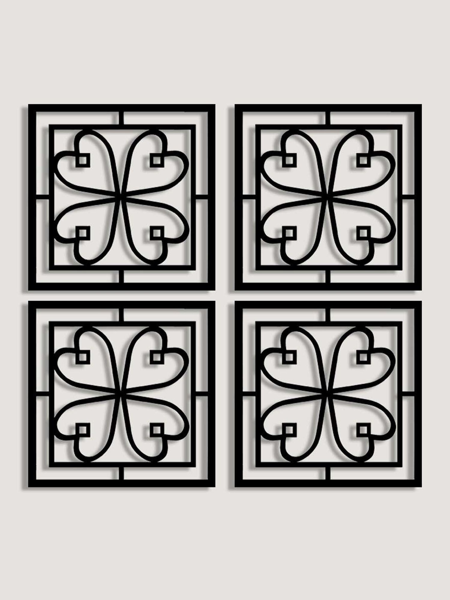 Art Street Black Mdf Jharokha Jali Square Hanging Ornaments Wall Art - Set of 4