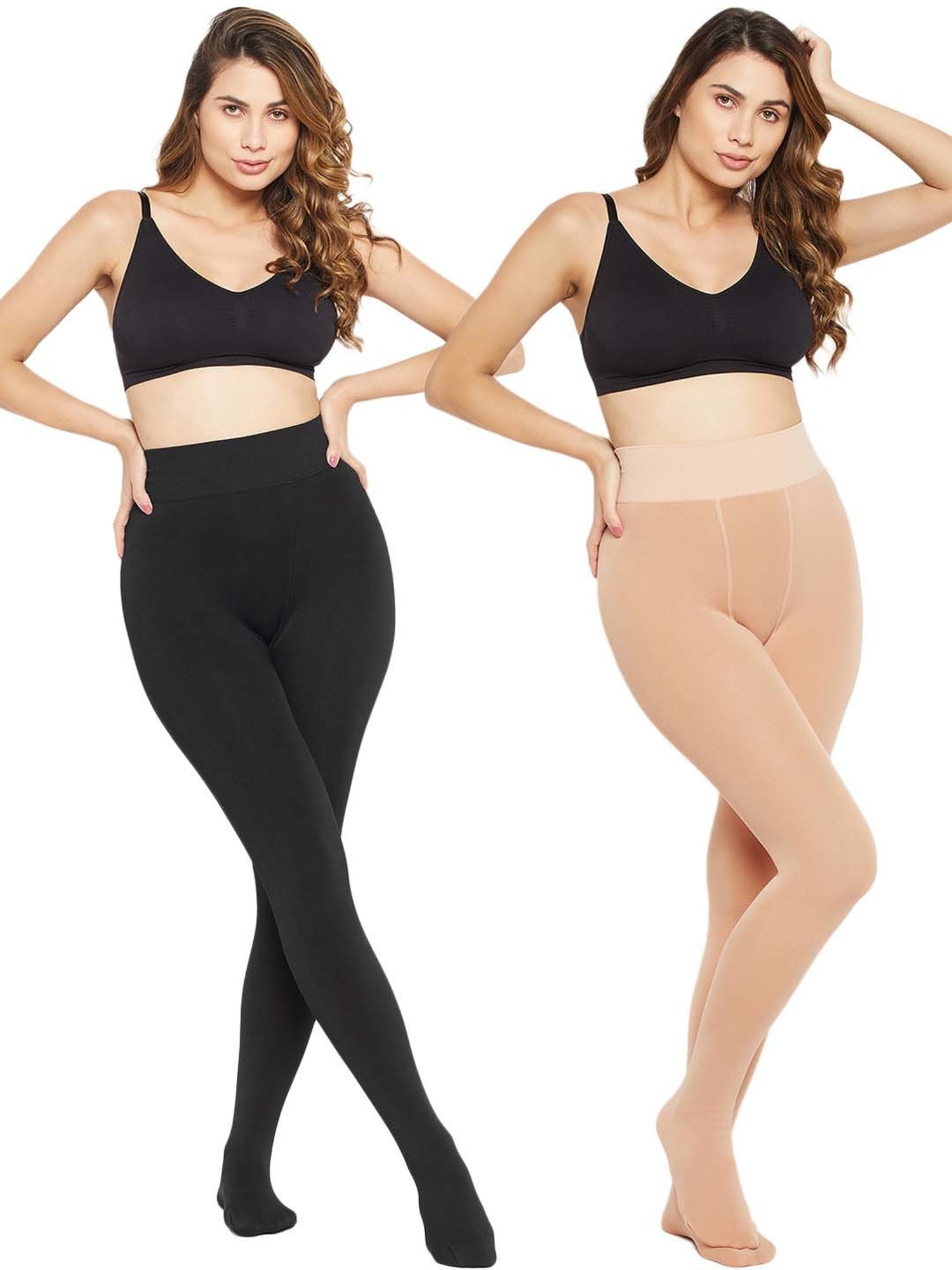 Secrets By ZeroKaata Beige & Black Plain Stockings - Pack Of 2